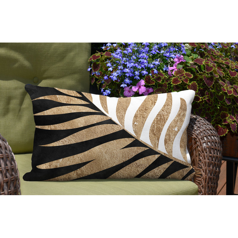 Coussin lombaire intérieur / extérieur Pom Fern, Noir / doré / blanc