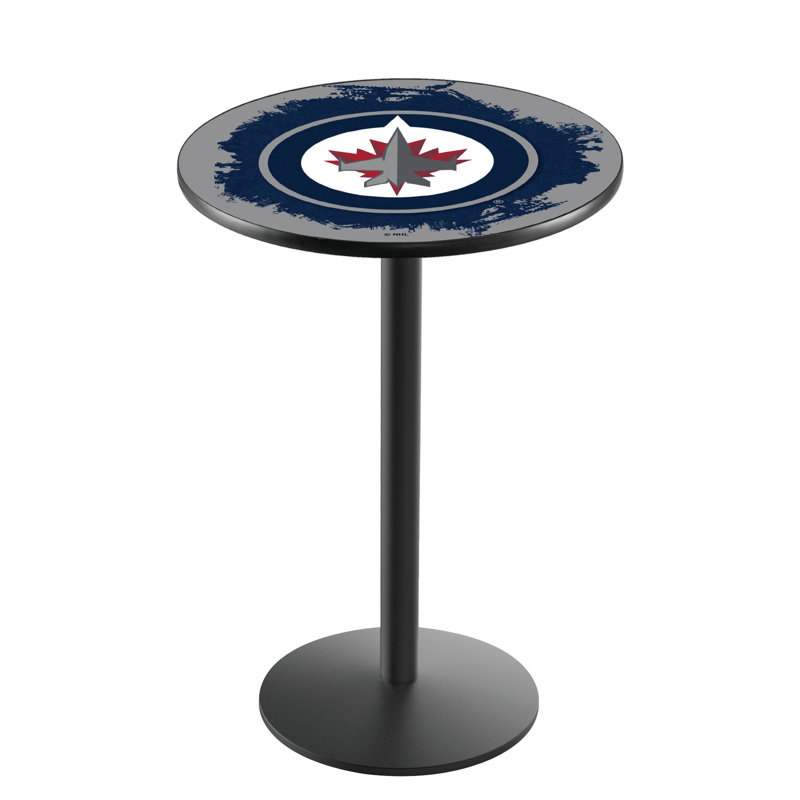 NHL Round Metal Base Dining Table, Black Wrinkle, Winnipeg Jets