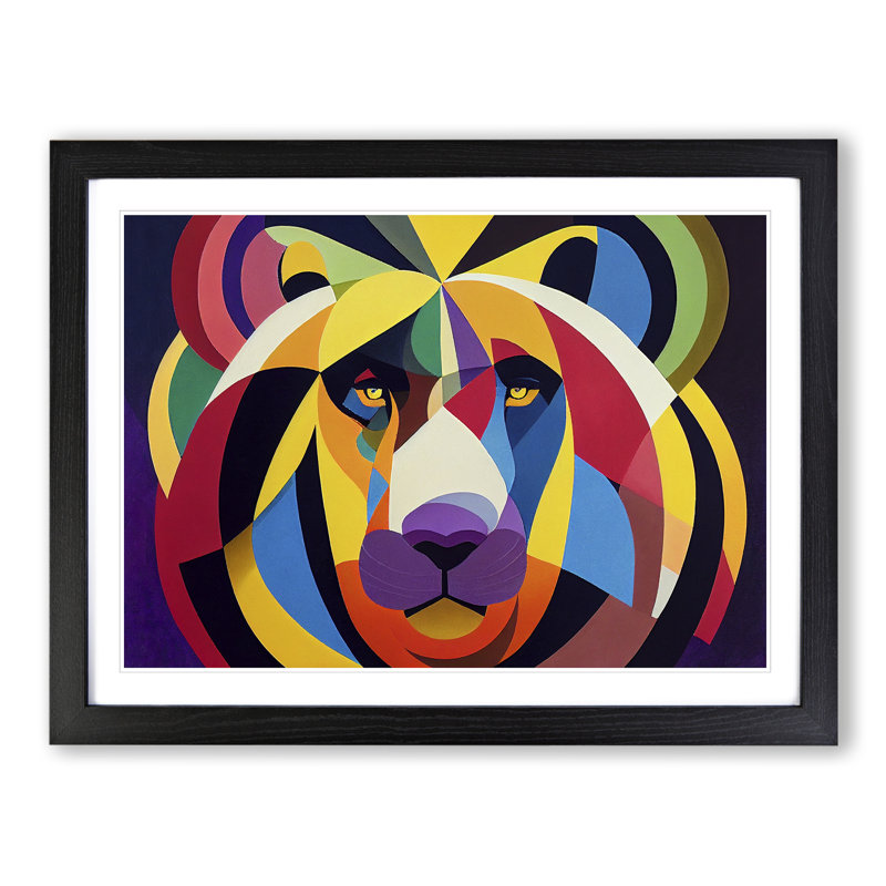 Lion In - Single Picture Frame Print, Black, 46cm H x 64cm W x 2cm D