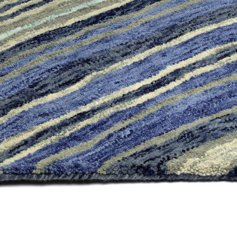 Blue and Beige Hand-Tufted Wool Rectangular Rug