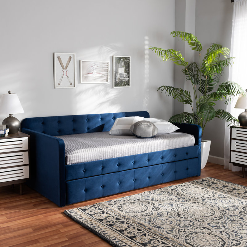 Lit de jour avec couchette Meroe, Bleu marine, Lit simple