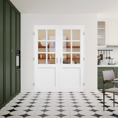 Interior 6-Lite Clear Glass Door, CARB P2 MDF & SGCC Tempered Glass French Doors, Includes Frame & Matte Black Hardware-Ball Catches & Hinges & Handles, Pre‑Finished & Waterproof, Pantry, Bedroom, Bathroom & Closet, Easy DIY Stain, 64"x 80"