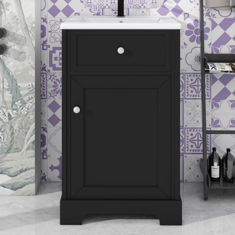 Armoire de salle de bain autoportante de 20 po avec support de rangement interne, porte à fermeture douce et tablette réglable