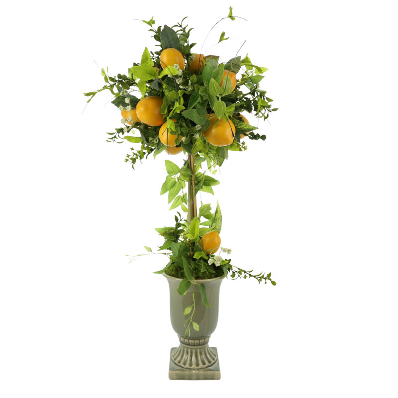 Topiaire de citron artificiel dans un vase à piédestal décoratif