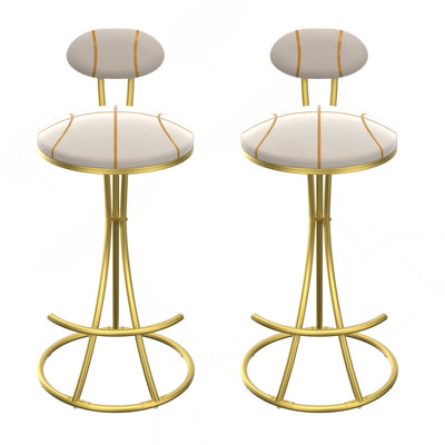 Round Bar Stools S-Shaped Stripe Kitchen Stool Set Of 2 Modern Velvet Upholstered Counter Chair For Dining Room (Gold & Stripe)