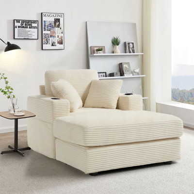 Muli Chaise Lounge, Corduroy Fabric with Cupholders & Side Pockets