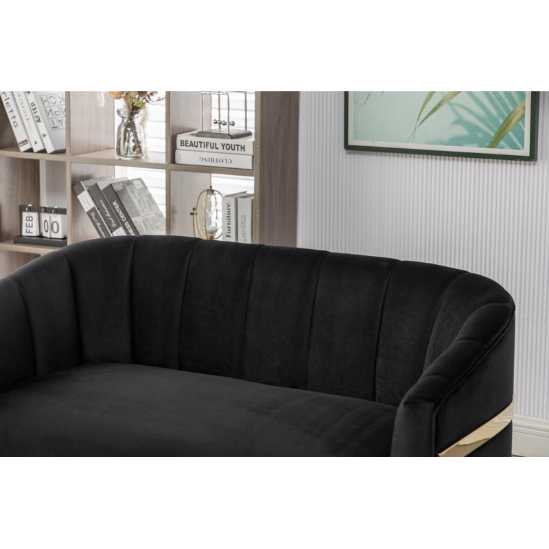 Causeuse en velours Tellico, Velours noir