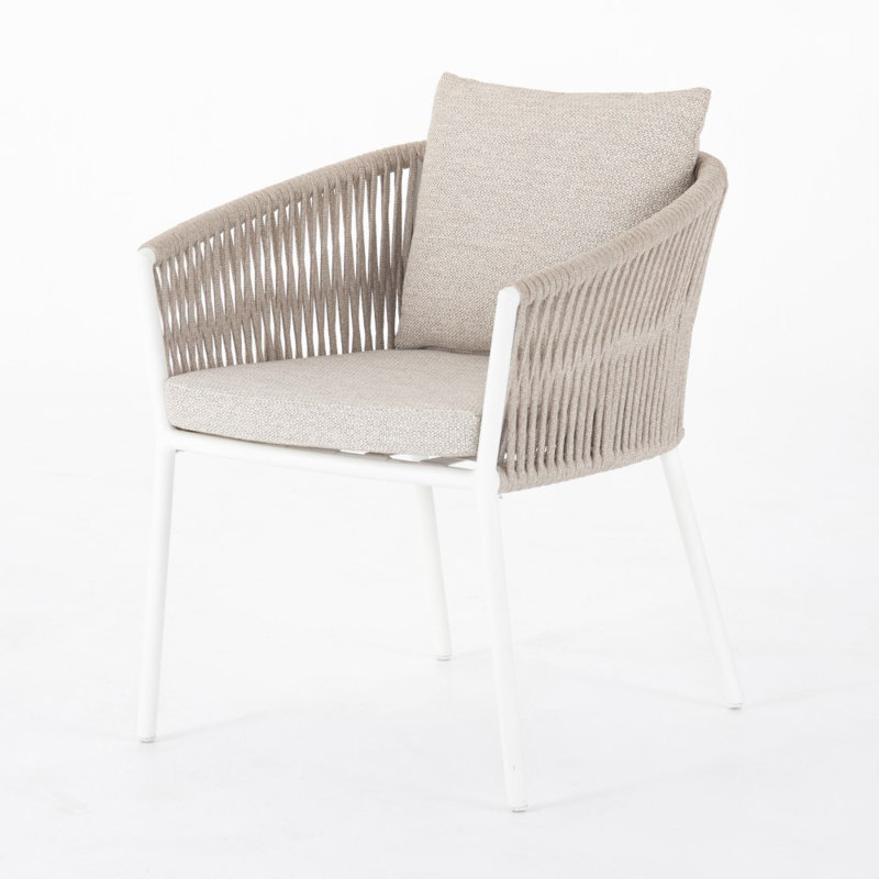 Chaise de patio avec coussin, Sable faye, Blanc