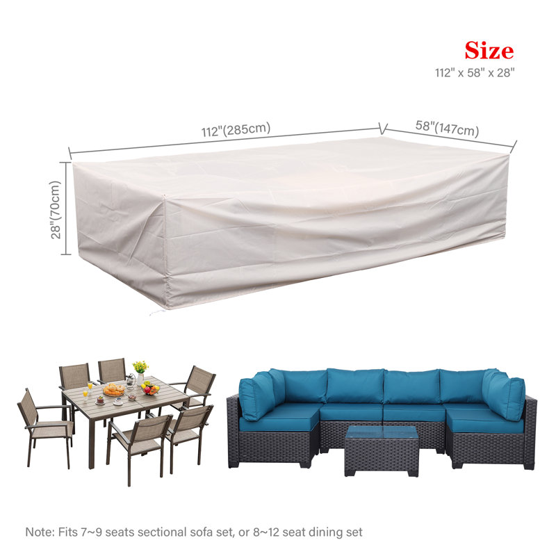 Housse pour ensemble de salle à manger d'extérieur, H 28 po x l 112 po x P 58 po, Beige