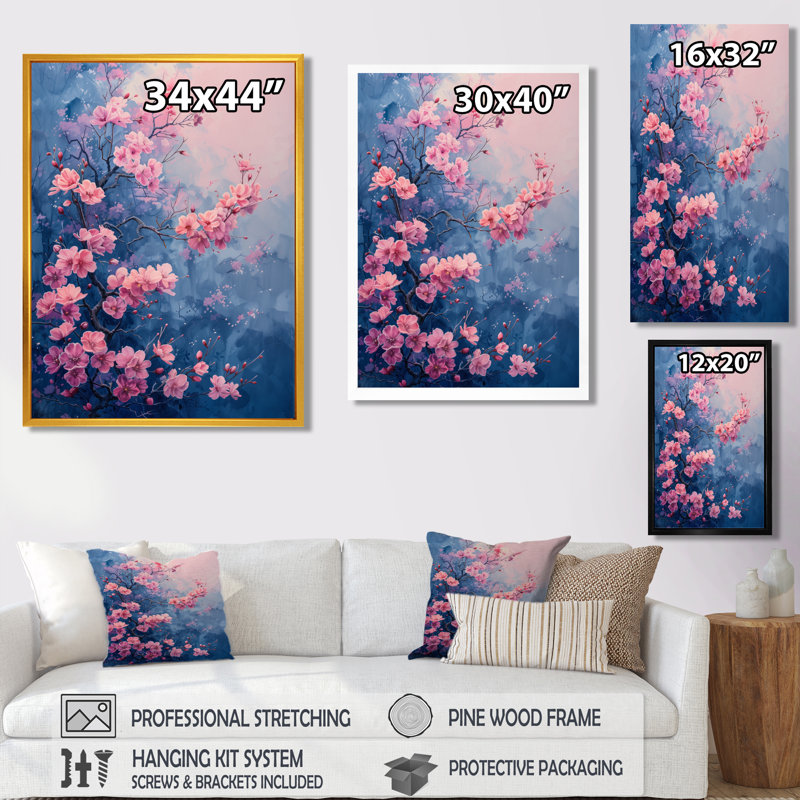 Fleur de cerisier rose et gris Garden Of Dreams II - impression d'art mural cerisier en fleurs, Toile tendue