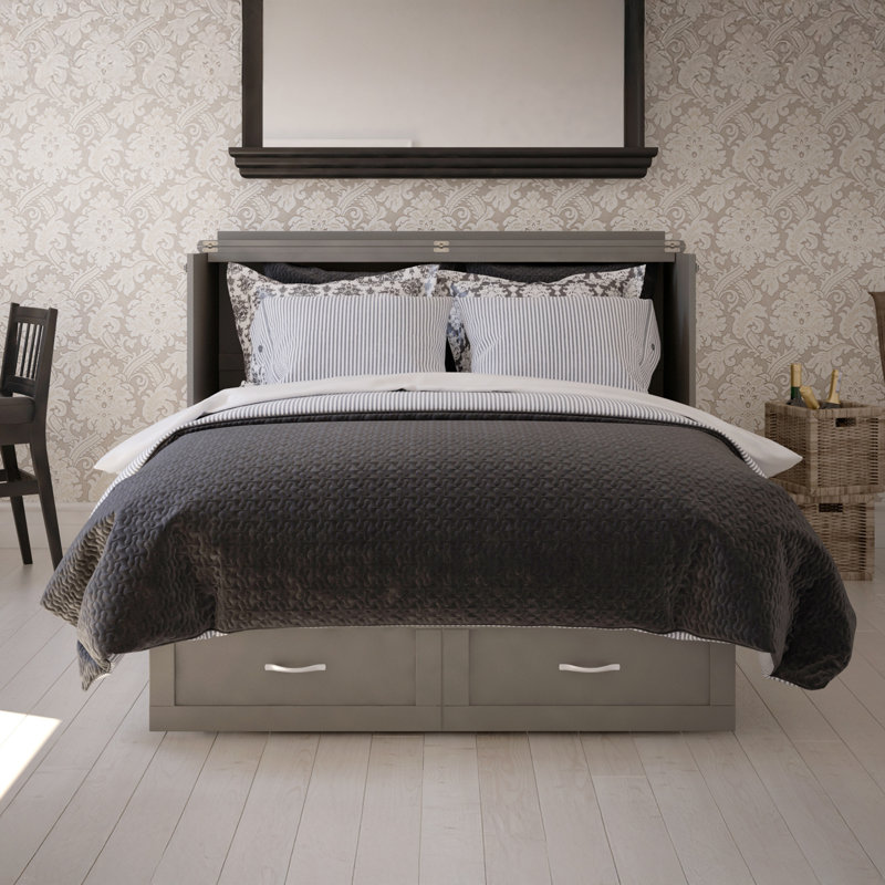 Greeson Murphy Bed Chest with 6" Mattress, Storage Drawer & Built-in Charger, Gray, Queen