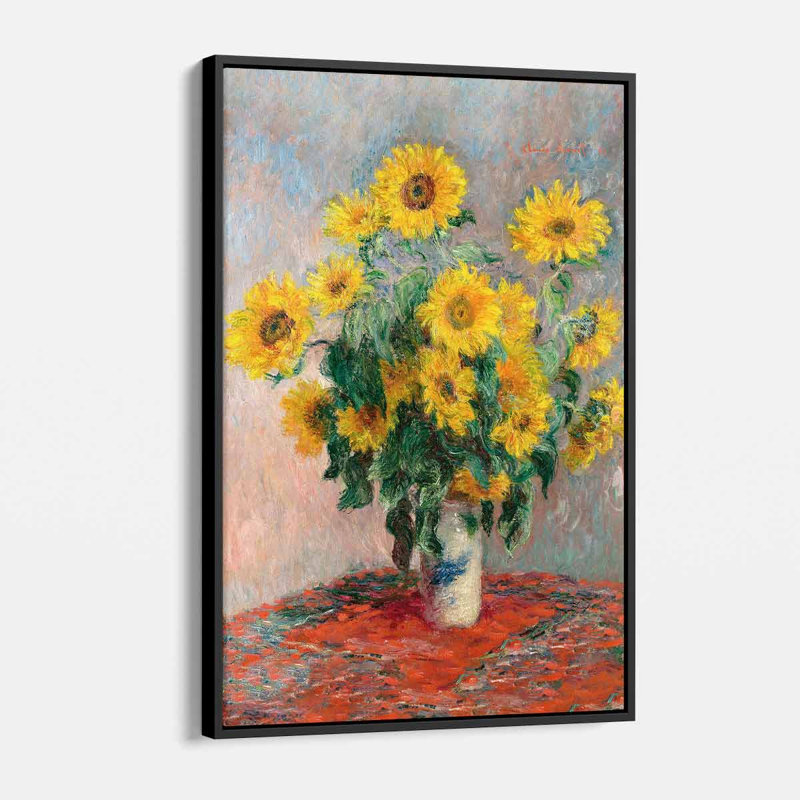 " Yellow Sunflowers " by Claude Monet, Black Floater Framed, 16" H x 20" W