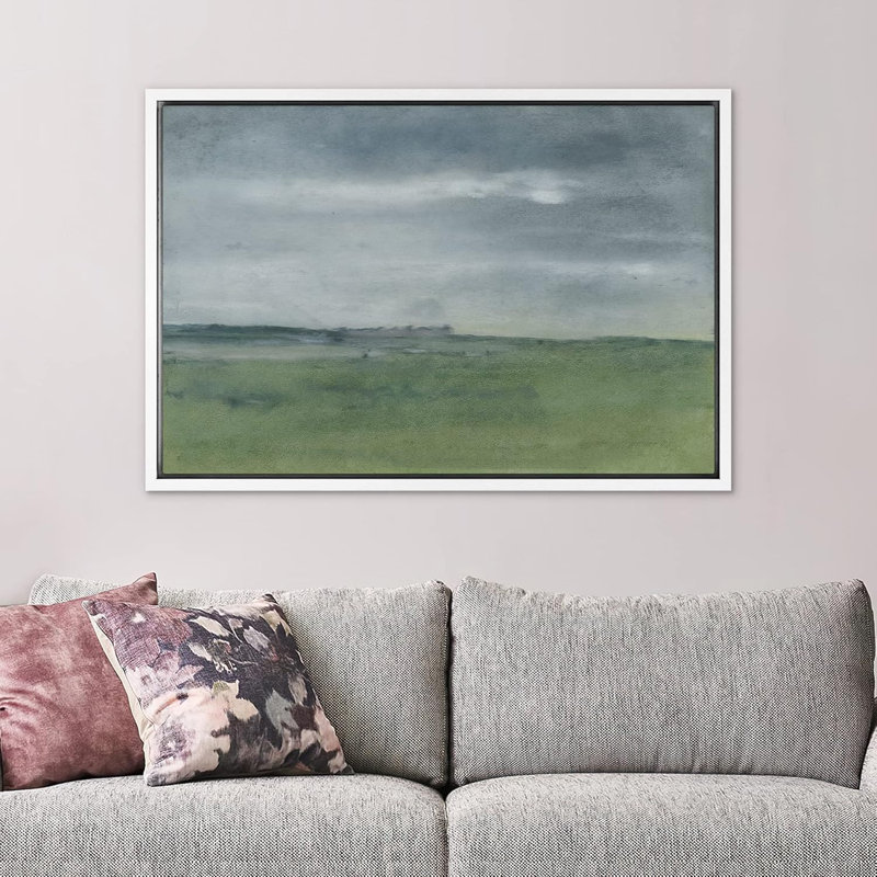 «Minimal Landscape Green Watercolor Pastel Hill Landscape Abstract Shapes Abstract Minimalisme Boho Scenic», reproduction d'art sur toile