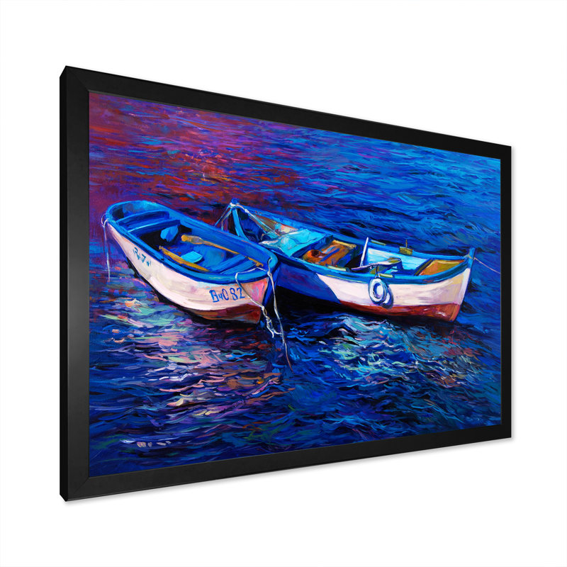 Bateaux en mer IV - reproduction d'art sur toile, H 12 po x l 20 po x P 1 po, Cadre photo noir