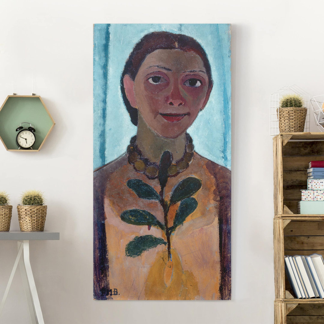 Leinwandbild Self-Portrait with Camellia Branch von Paula Modersohn