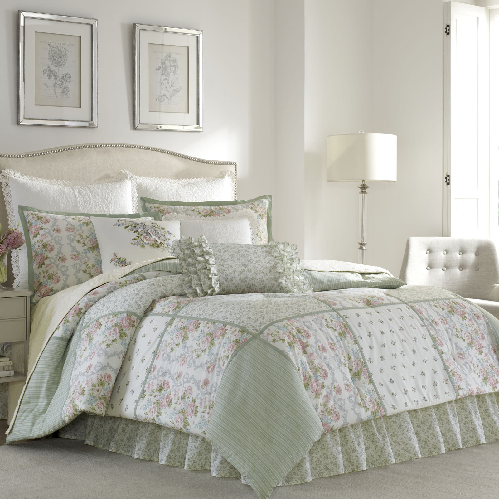 Laura Ashley Harper Green Cotton Throw Pillow