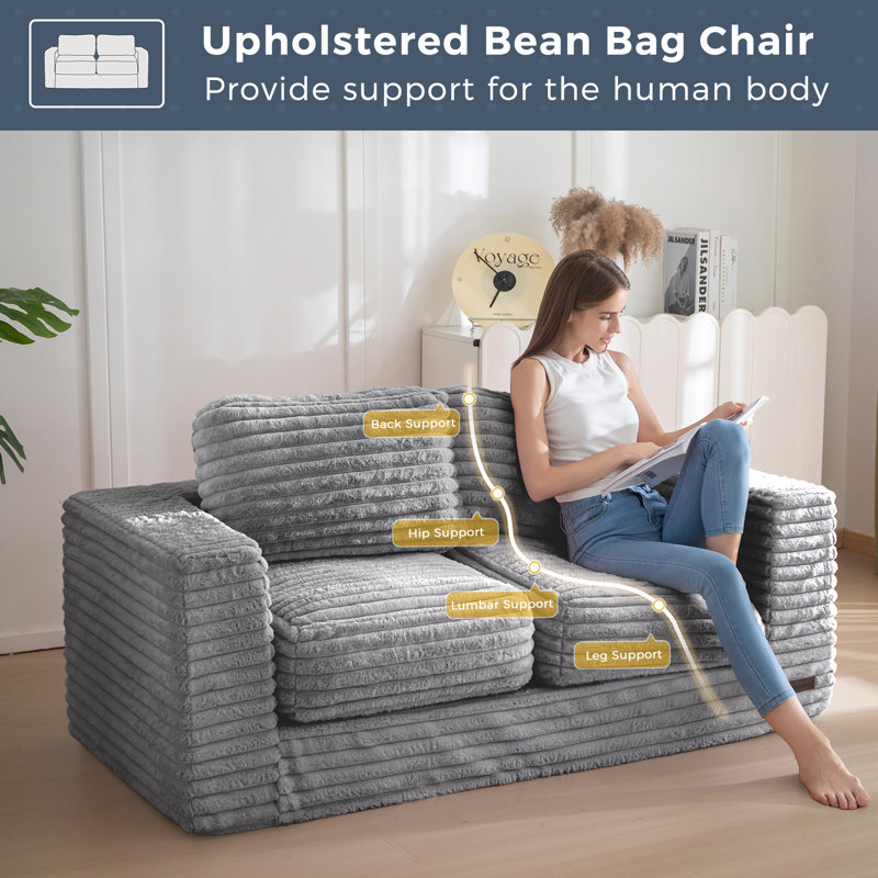 Canapé 62 po avec coussin à billes 62 po, Gris