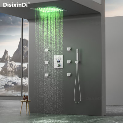 Système de douche thermostatique avec pomme de douche de plafond en nickel brossé 12 pouces