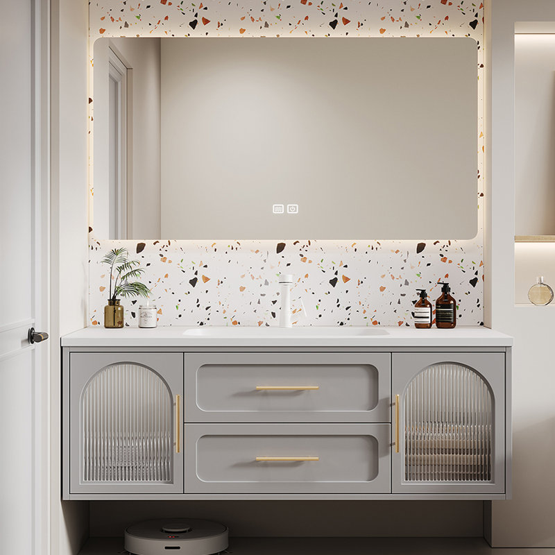 Meuble-lavabo de style crème français, Gris clair, H 19,7 po x l 59 po x P 21,7 po