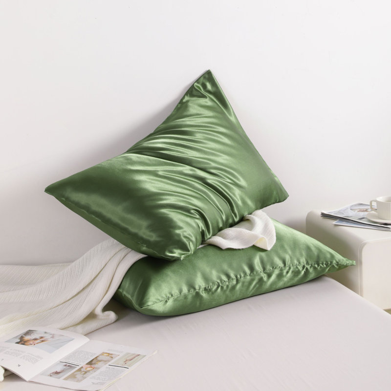 Taies d'oreiller en satin avec fermeture à enveloppe, Taie d'oreiller pour taille de lit très grand div, Vert olive