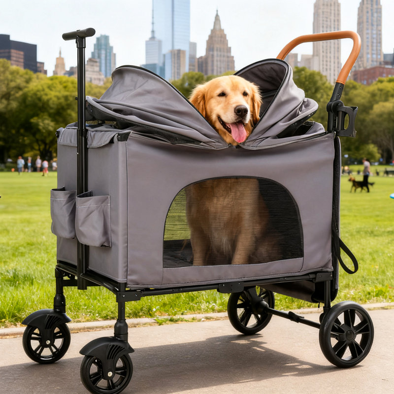 Poussette pliable pour animaux de compagnie, poussette pliante à 4 roulettes pour chien avec auvent et panier