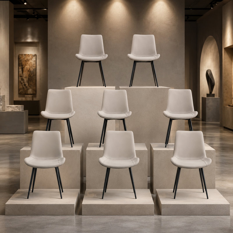 Mid-Century Modern Upholstered Dining Chairs with Tapered Metal Legs, Gray Faux Leather