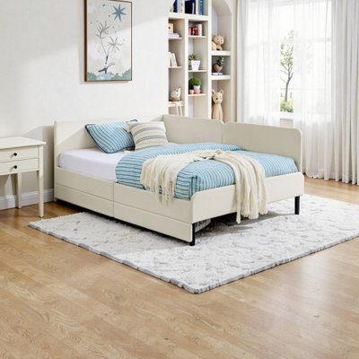 Velvet Upholstered Full Size Sofa Bed with 2 Storage Drawers - Modern Convertible Daybed Frame, Beige