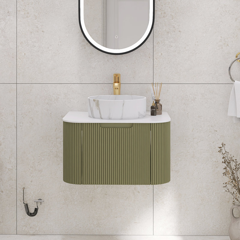 Meuble-lavabo mural rayé avec rebords incurvés pré-assemblés avec lavabo, Vert, 24"