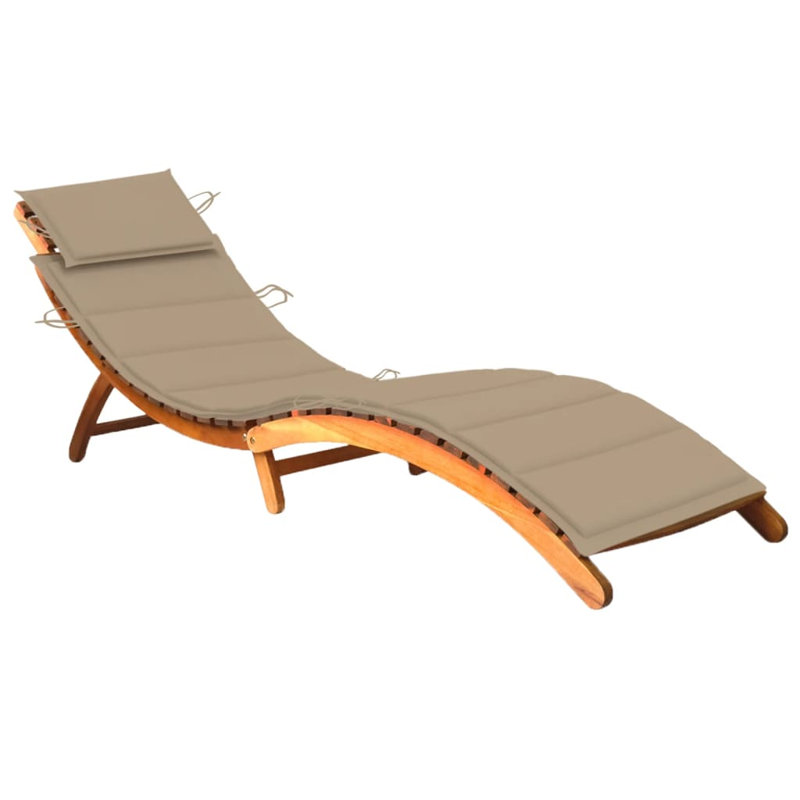 Chaise longue simple en acacia avec coussins 73,6 po Haikel, Beige