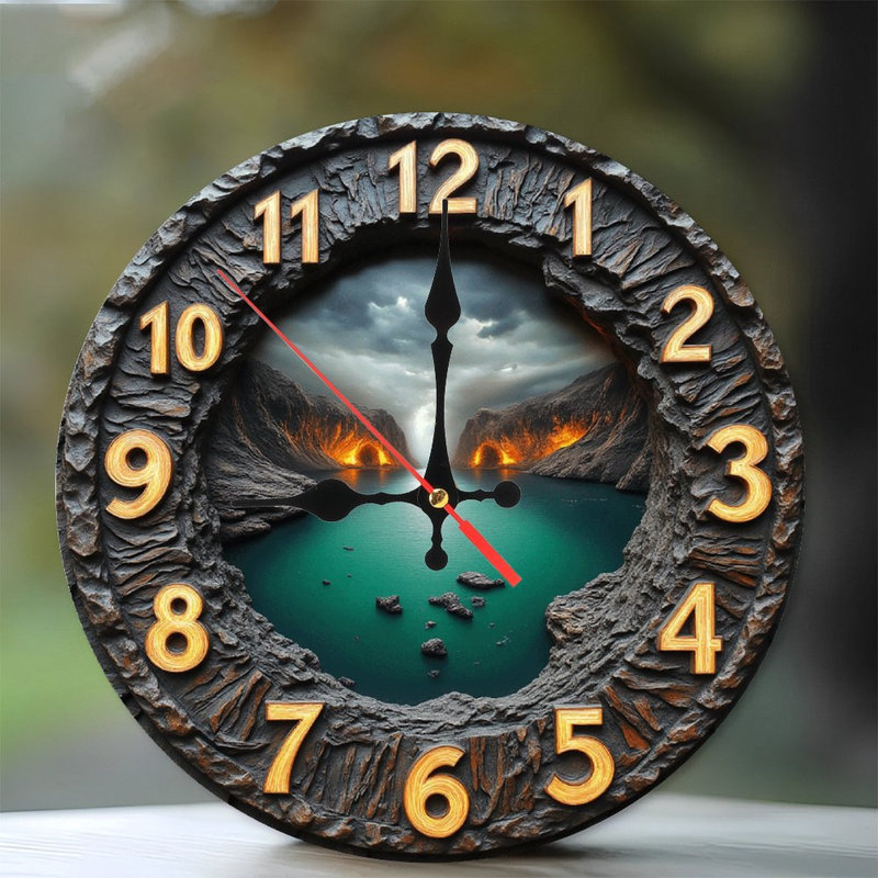 Volcanic Lake Landscape Wall Clock