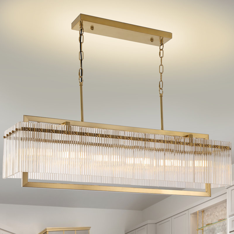 Luminaire linéaire pour îlot de 40 po avec bordure en cristal 3D texturé 40 lumières, 6 lumières réglables pour les plafonds inclinés