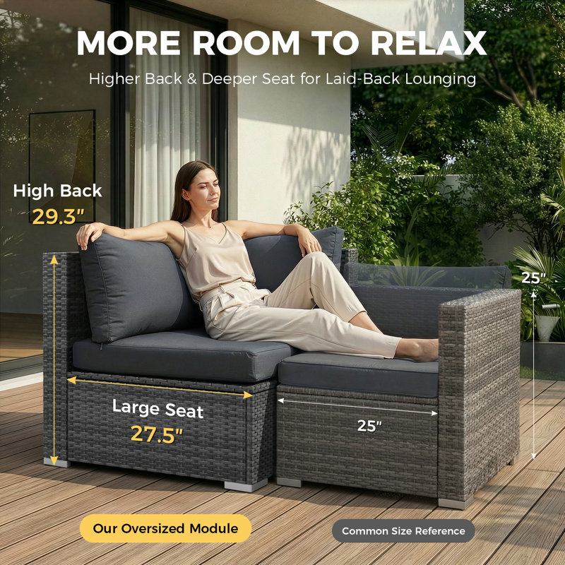 12-Piece Outdoor Conversation Seating Sectional Set With Fire Pit Table And Double Chaise Lounge, Dark Gray