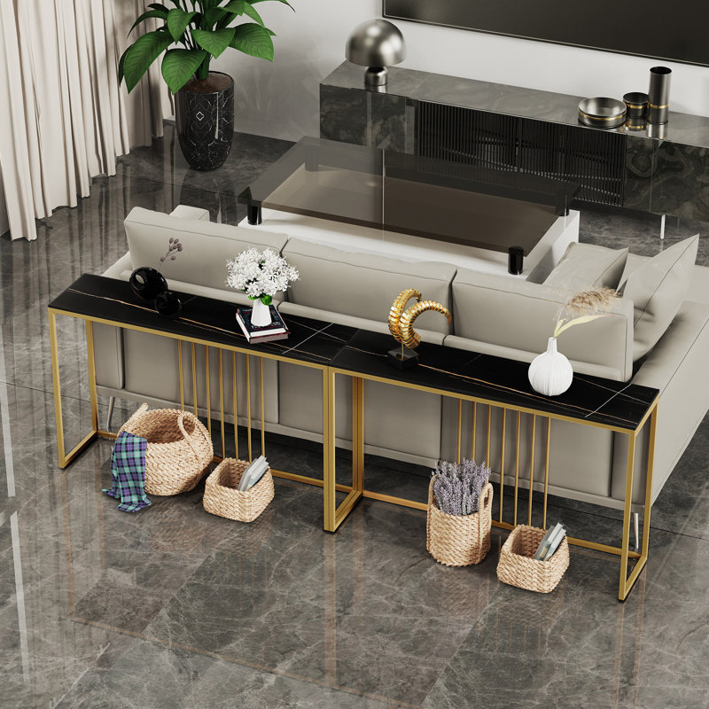 Marble Top Console Table, 78.5cm H x 120cm W x 30cm D, Black