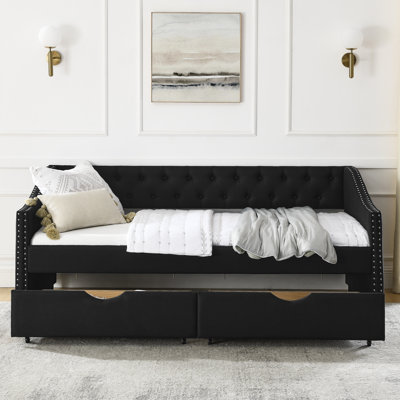 Lit de jour avec tête de lit et tiroirs pour chambre à coucher simple