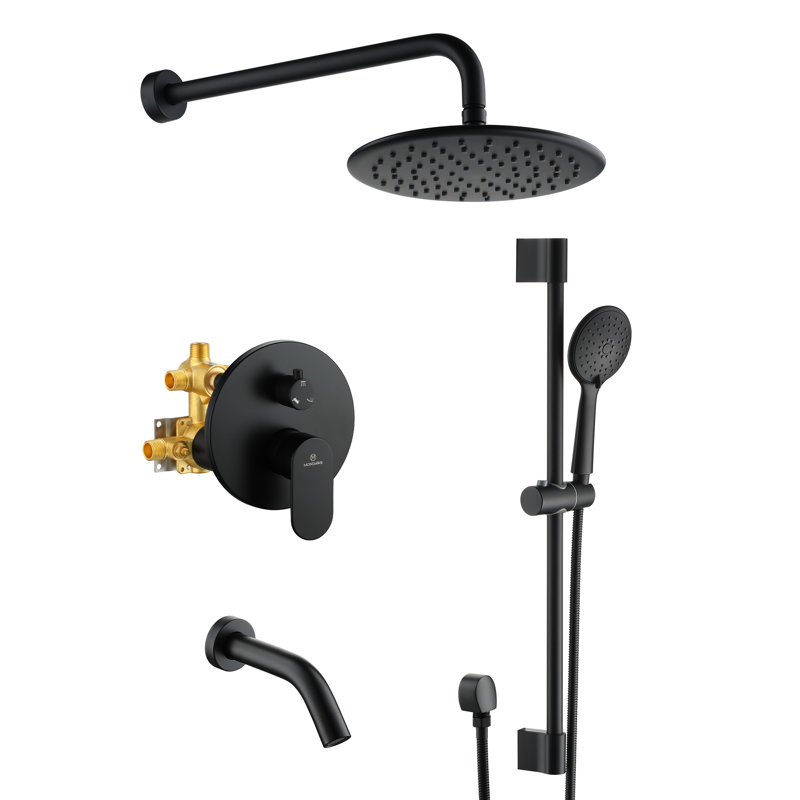 Matte Black Adjustable Height Rain Shower System with Handheld