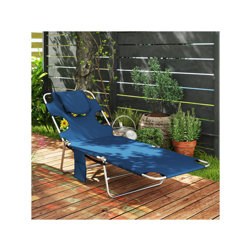 Portable No-Assembly Folding Recliner Lounge, 72.8in Dark Blue Sliver, 5-Position Backrest, 264lbs Capacity, Dark Blue