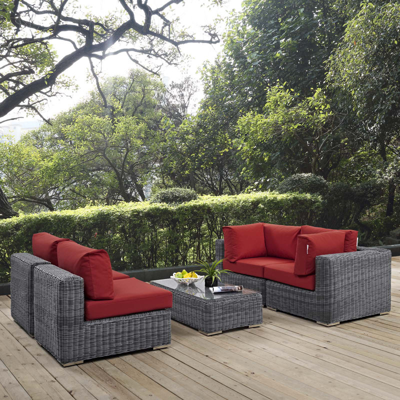 Ensemble modulaire de patio d'extérieur 5 pièces Invite, Toile Sunbrella® rouge Jockey