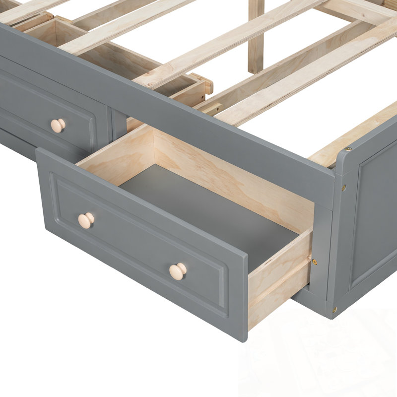 Structure de lit plateforme en bois avec 6 tiroirs, Gris