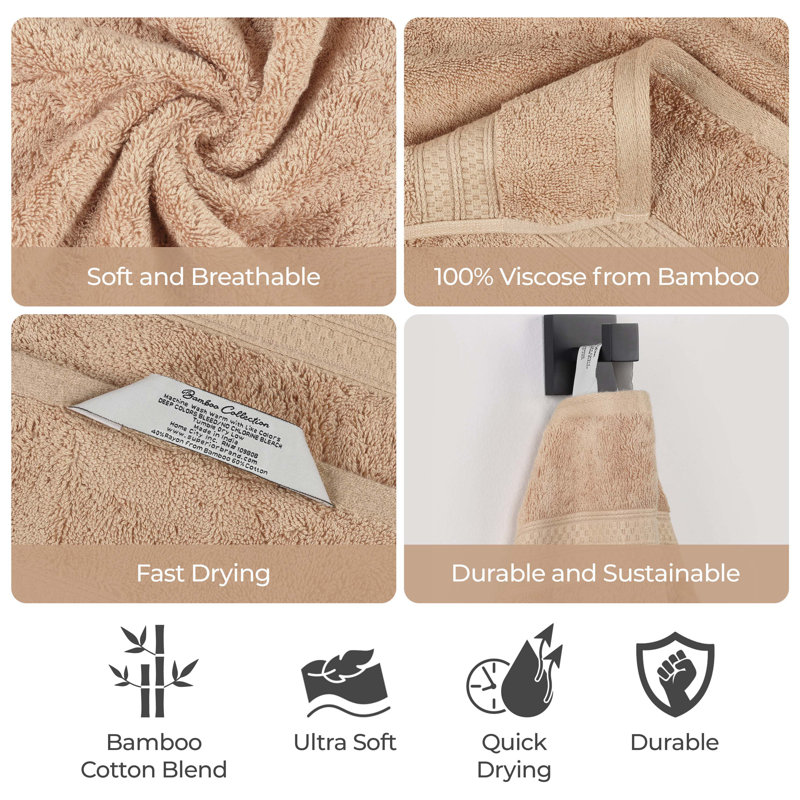 Nolhan 60% Cotton and 40% Rayon from Bamboo Hand Towel Set, Sand