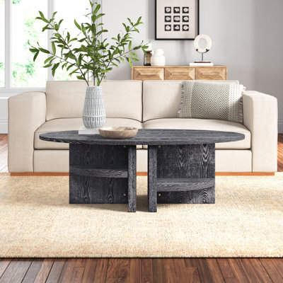 Gray Modern Neutral Oval Coffee Table with Shelves Contemporary - 53" x 28" x 18"