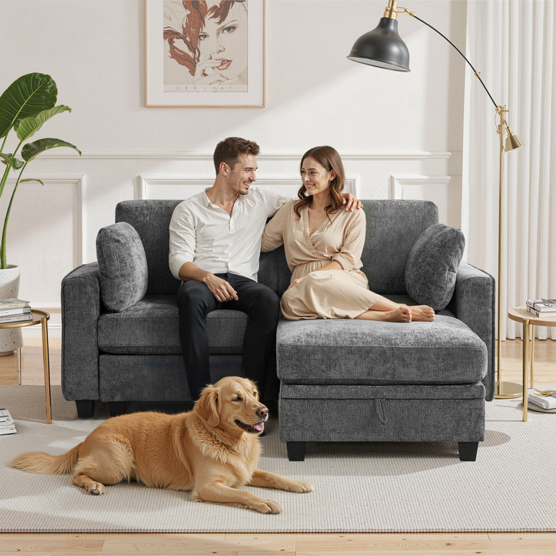 72" Modular Sectional Sofa With Storage Ottoman, L Shape Convertible Cloud Sofa Sectional Couches For Living Room Comfy Chenille Deep Seat Couch With Chaise