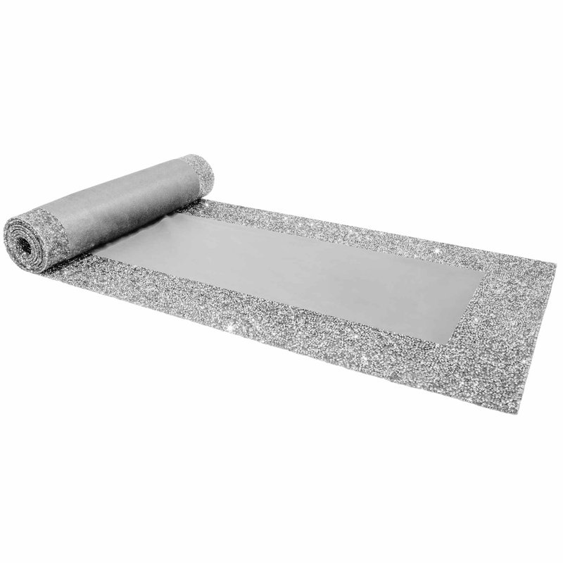 Sparkles Home Luminous Border Velvet Table Runner with Rhinestone Trim | 72"x13" Decorative Accent, Silver