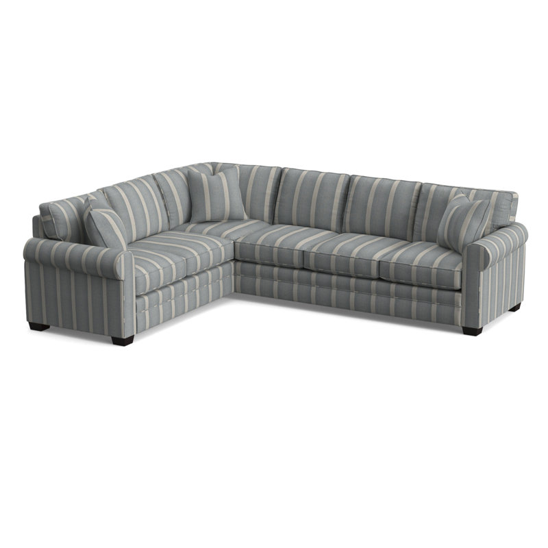 Bedford Upholstered L-Sectional, Java Finish, Light Blue and White Stripe; 0256-54, Left Hand Facing