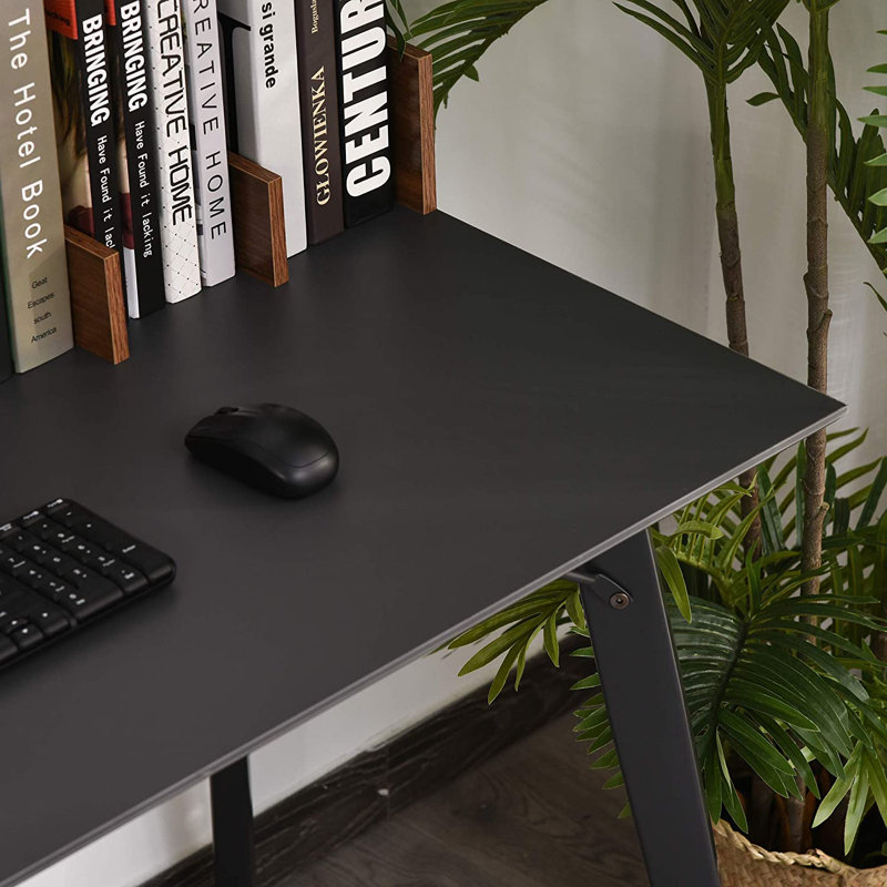 Correia Metal Base Computer Desk, Black/Dark Brown