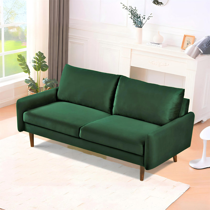 Canapé moderne en velours avec pieds fuselés en bois, Velours vert