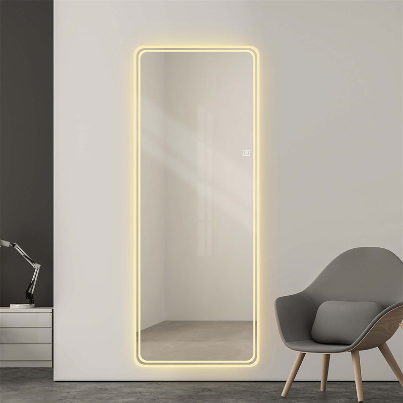 Miroir de plancher pleine longueur avec lumières DEL, fixé au mur, offrant une gradation et plusieurs modes de couleurs pour une décoration intérieure améliorée