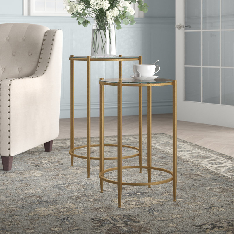 Tables gigognes en métal et verre Courville, Clear Top / Gold Base