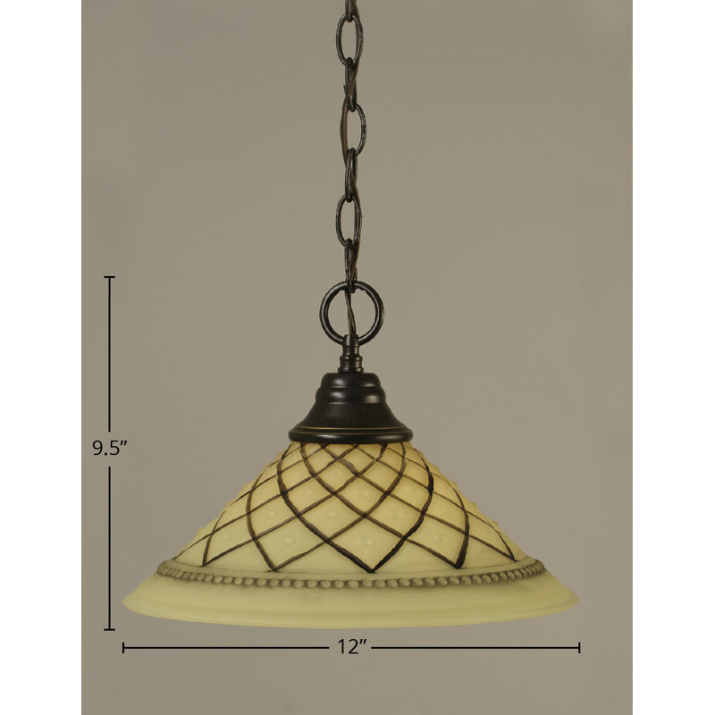 Luminaire suspendu en forme de chaîne avec verre givré chocolat, Granite noir, H 9,5 po x l 12 po x P 12 po