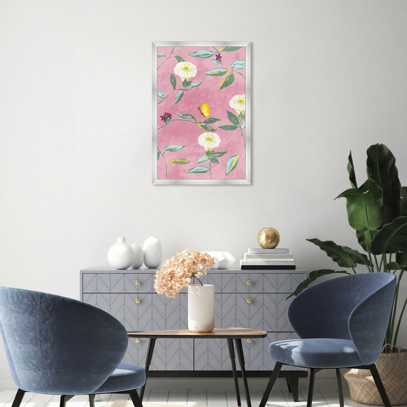 Floral Spring Tapestry Pattern by Birch Lane™ - Picture Frame Print, Silver, 32" H x 22" W