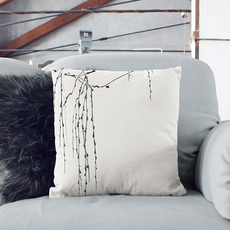 Drooping Tree Branches Square Throw Cushion, Stone, 40cm H x 40cm W x 15cm D